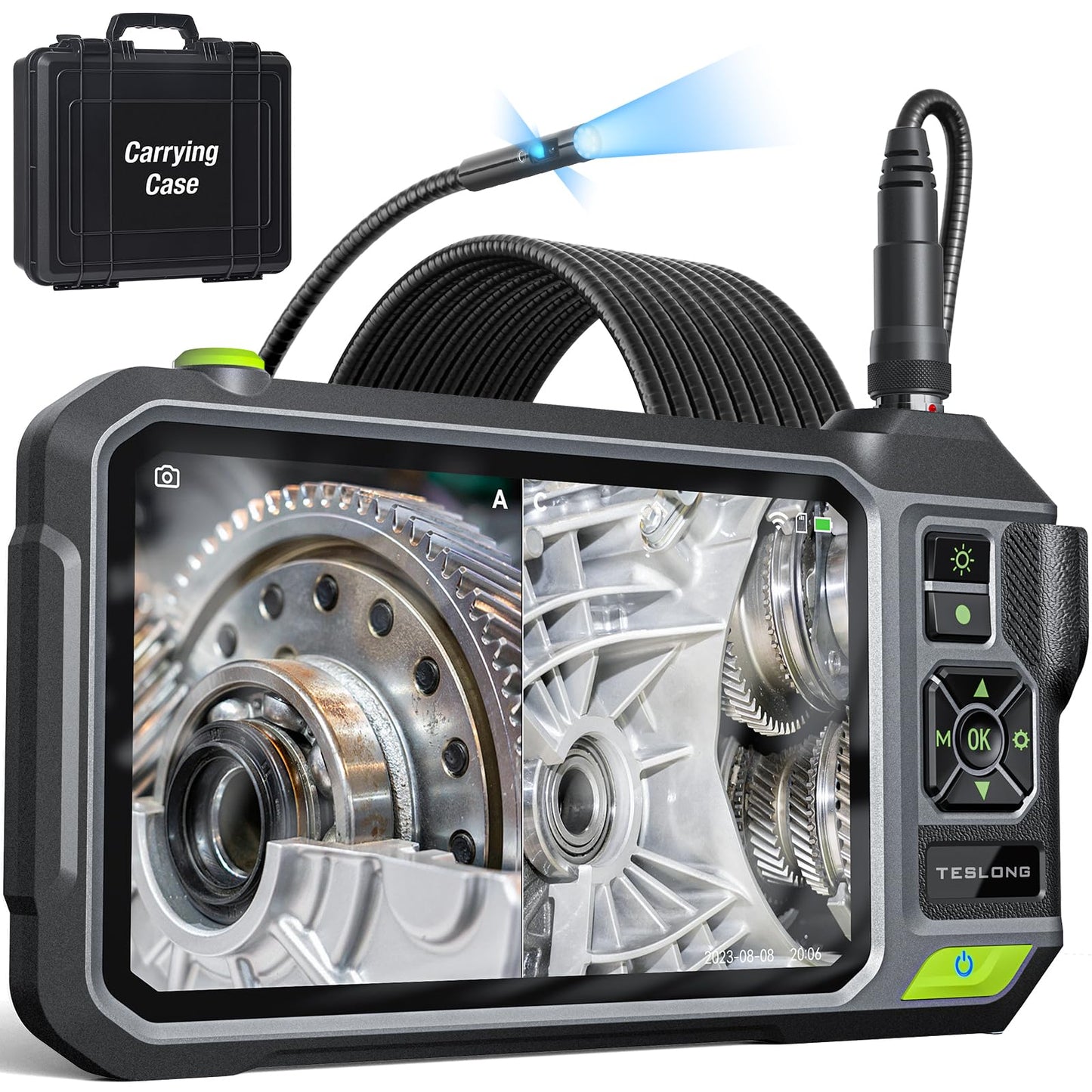 Teslong Boroscopio de triple lente con pantalla IPS de 7 pulgadas, cámara de inspección de endoscopio industrial HD 1080P con luz, herramienta de alcance mecánico automotriz flexible de 16.5 pies NTS700