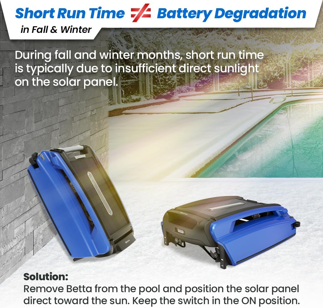 Betta SE - Limpiador robótico automático de superficie de piscina con batería de limpieza continua 24/7 y motores tolerantes al cloro de sal doble rediseñados (azul)