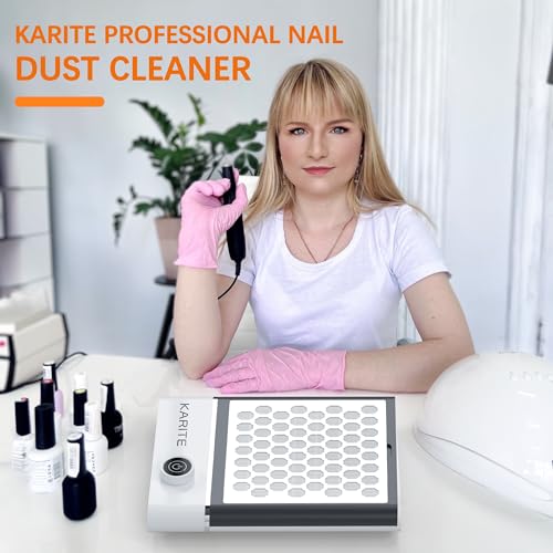 KARITE Colector de polvo de uñas con filtro lavable y reutilizable, colector de polvo eléctrico con 4 turboventiladores succión fuerte y ajustable, bajo ruido, batería de 4000 mAh, alta resistencia,