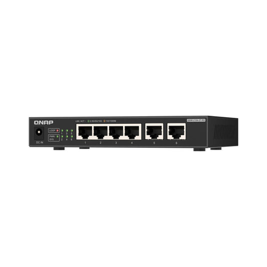 Switch no gestionado QNAP QSW-2104-2T-R2 de 4 puertos 2,5 GbE y 2 puertos 10 GbE QNQSW21042TR