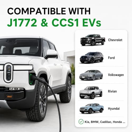 Cargador EV de nivel 1/2, 9.6kW 40A 240V, cable de 25 pies, certificado ETL, enchufe NEMA 14-50 y 5-15, ajustable 16A-40A, estación de carga portátil para vehículos eléctricos J1772 - JEEKVISEN #YGBJ1772