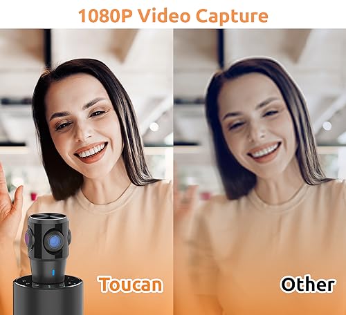 TOUCAN SC360 Cámara de videoconferencia de 360 grados, cámara web HD de 1080p con 4 micrófonos de reducción de ruido, altavoz, seguimiento de IA, funciona con Zoom, Google Voice, Microsoft Teams y más, para