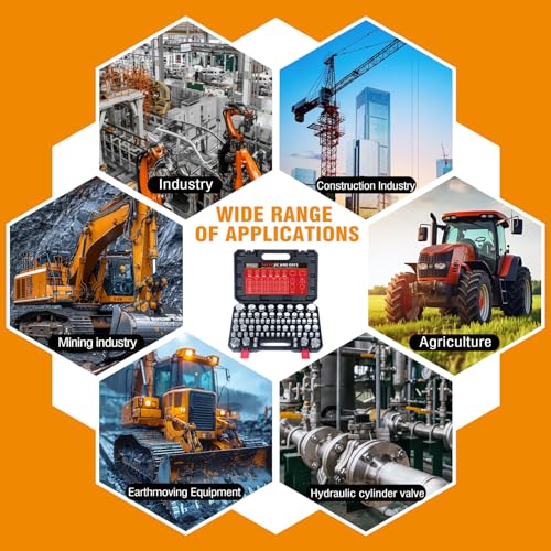 144 piezas JIC y ORFS Master - Tapa hidráulica industrial y tubo de manguera de enchufe y kit de montaje de tubería y tapa y enchufe de rosca de precisión en ORFS y tamaños de tablero de 37° 4,