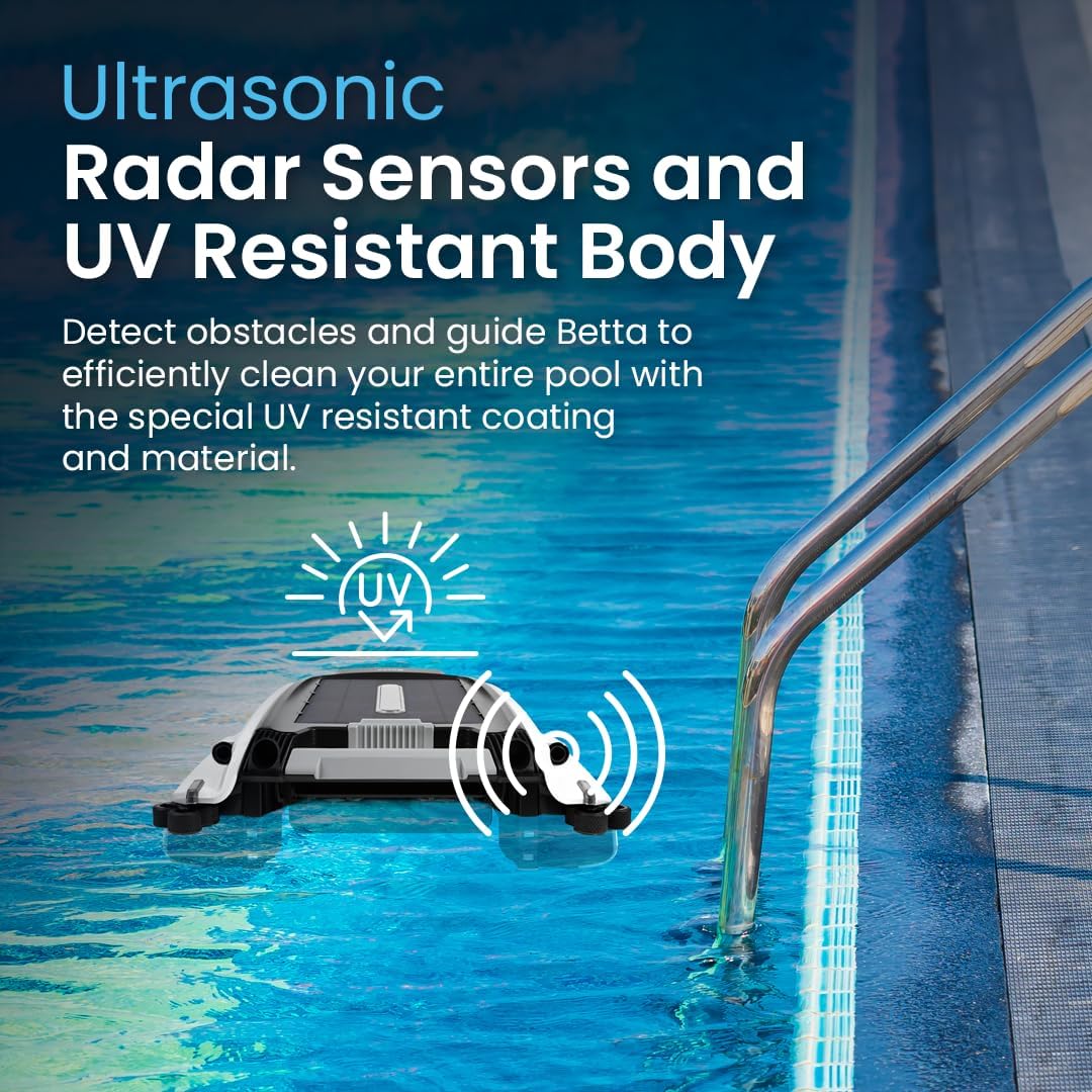 Betta SE - Limpiador robótico automático de superficie de piscina con batería de limpieza continua 24/7 y motores tolerantes al cloro de sal doble rediseñados (azul)