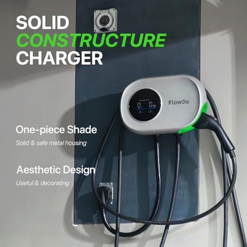 Cargador eléctrico de nivel 2 de 40 A, cargador eléctrico inteligente para el hogar, pantalla activada por movimiento, 240 V con enchufe NEMA 14-50, conector J1772, cable de 25 pies, aplicación