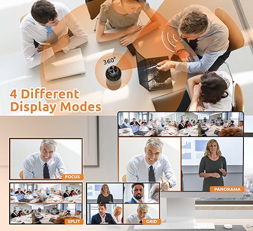 TOUCAN SC360 Cámara de videoconferencia de 360 grados, cámara web HD de 1080p con 4 micrófonos de reducción de ruido, altavoz, seguimiento de IA, funciona con Zoom, Google Voice, Microsoft Teams y más, para