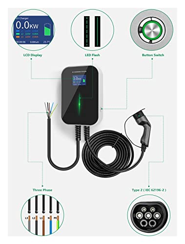 Estaciones de carga de vehículos eléctricos 16A 3Phase 11KW EV Cargador Estación de carga de vehículos eléctricos con cable tipo 2 IEC 62196-2