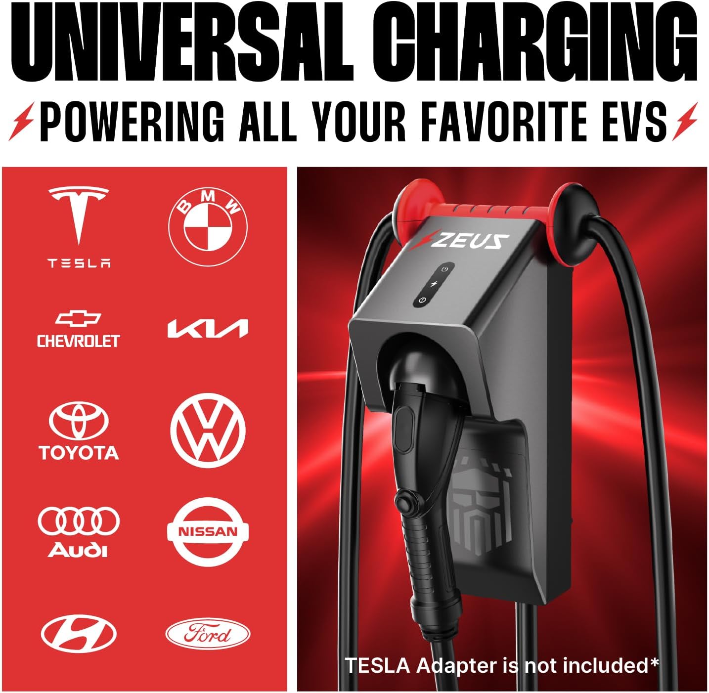 Zeus - Cargador EV de nivel 2 – Equipo de carga de vehículos eléctricos compatible con todos los modelos de vehículos eléctricos – Cargador rápido J1772 EVSE nivel 2 de 40 amperios – NEMA 14-50 240V
