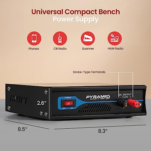 Pyle Pyle PSV300 - Fuente de alimentación de banco compacto universal - Convertidor de CA a CC de laboratorio doméstico regulado de 30 amperios con 13.8 voltios CC 115/230 V CA conmutable, terminales