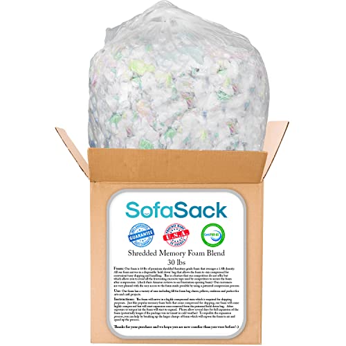 Sofa Sack Recambio de espuma triturada: relleno de espuma viscoelástica para bolsas de frijoles, camas y almohadas para perros, 30 libras, multicolor SOFAFOAM30