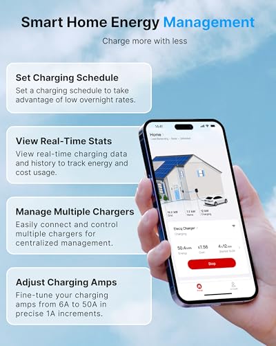Cargador EV de nivel 2 50A, cargador de nivel 2 de carga más rápida, cargador de coche eléctrico fácil de instalar, estación de carga de vehículos eléctricos controlada por aplicación con cable