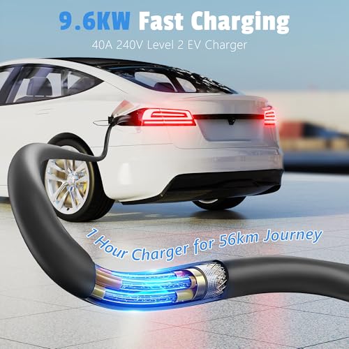 Cargador Tesla de nivel 2 de 40 amperios, cargador portátil EV para Tesla, conector NACS, cargadores de coche eléctricos para Tesla modelo Y/3/S/X, pantalla LED y control de aplicación 240V #NFC-NACS-US
