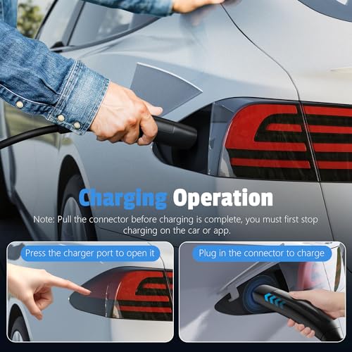 Cargador Tesla de nivel 2 de 40 amperios, cargador portátil EV para Tesla, conector NACS, cargadores de coche eléctricos para Tesla modelo Y/3/S/X, pantalla LED y control de aplicación 240V #NFC-NACS-US