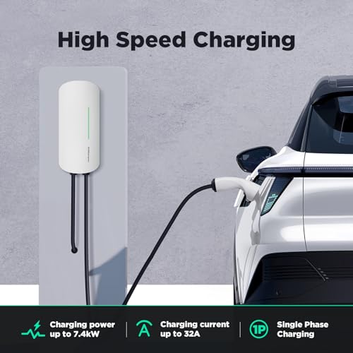 EVSEdesigner Wallbox Estación de carga doméstica tipo 2 de 7,4 kW 32AMP EV para vehículos eléctricos Cable monofásico de 6 m Uso en exteriores e interiores