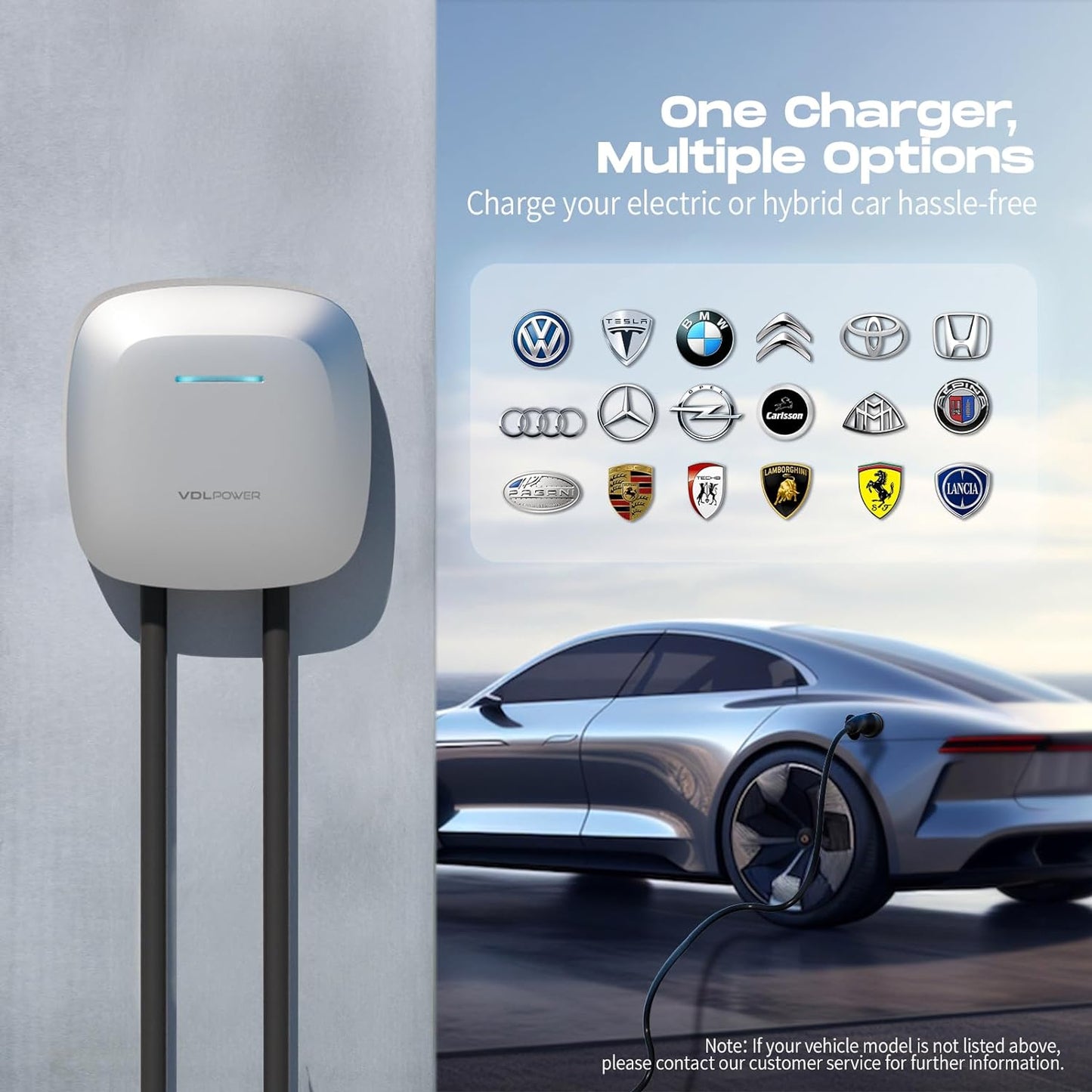 VDL POWER EV Charger 11KW, Type 2 Electric Car Charger, 10/13/16A EV Charging Station with APP Control 5M Cable Electric Vehicle Charger, IP65 Waterproof Wall Charging Box, Fast Charge