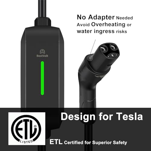 Leisure Stay Cargador portátil para vehículos eléctricos Tesla, Certificado etl, Carga rápida de 7.65M, Impermeable ip65, Compatible con Camiones 3 / X/y/Cyber (LV2 14-50 (Black 32A-40A))