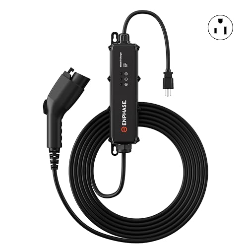 Enphase Cargador móvil EV, 12 A, certificado de seguridad, interior/exterior, cable resistente de 25 pies y conector SAE J1772, 120V, enchufe NEMA 5-15 - EVSE-NA-1012-0130-X000