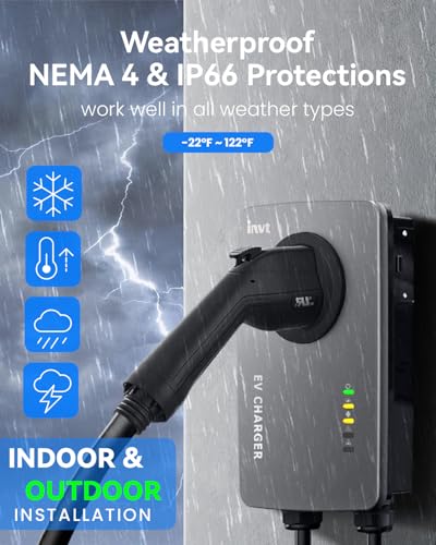 invt Cargador EV de nivel 2 – Cargador EV de 40 amperios nivel 2, cargador MENA 14-50 J1772, compatible con WiFi Ethernet, cargador de coche eléctrico para interiores y exteriores, nivel 2, estaciones