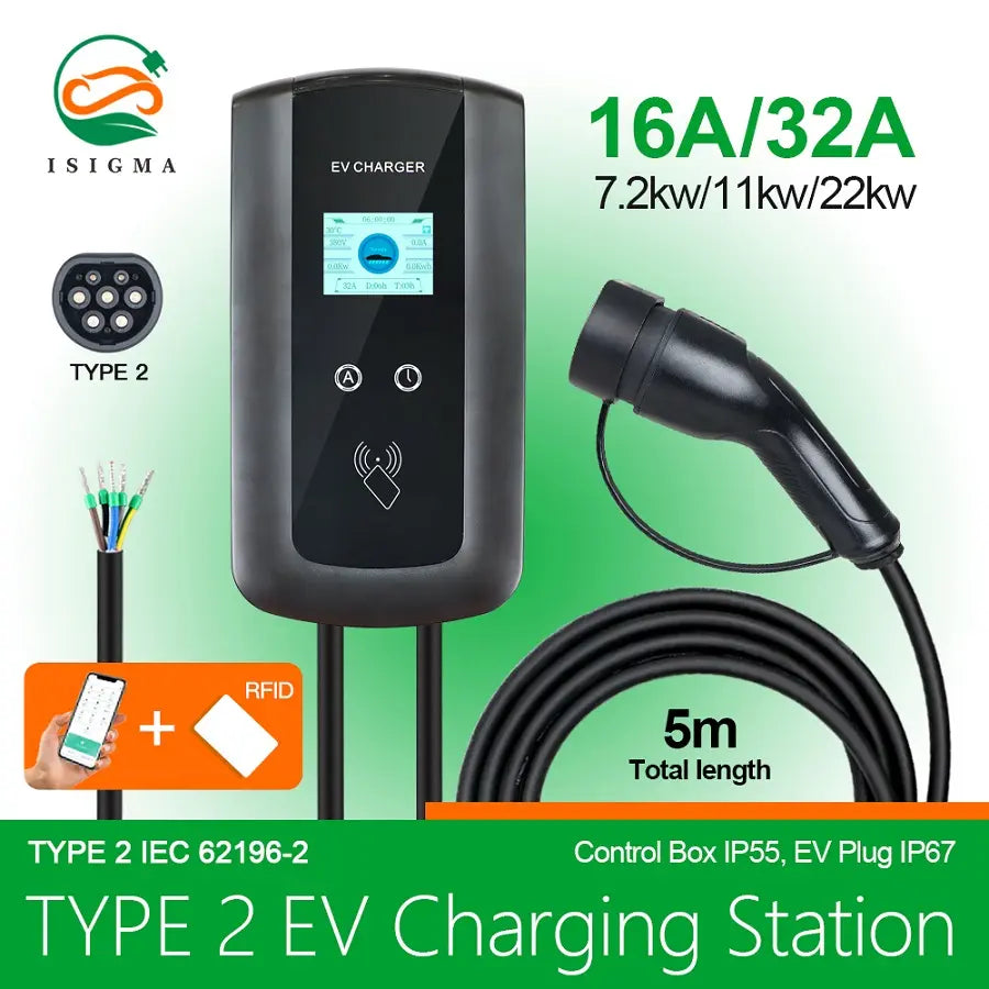 CARGADOR GBT para auto electrico 7kw 32A 1P 3P Type 1 Type 2 GBT ev charger station