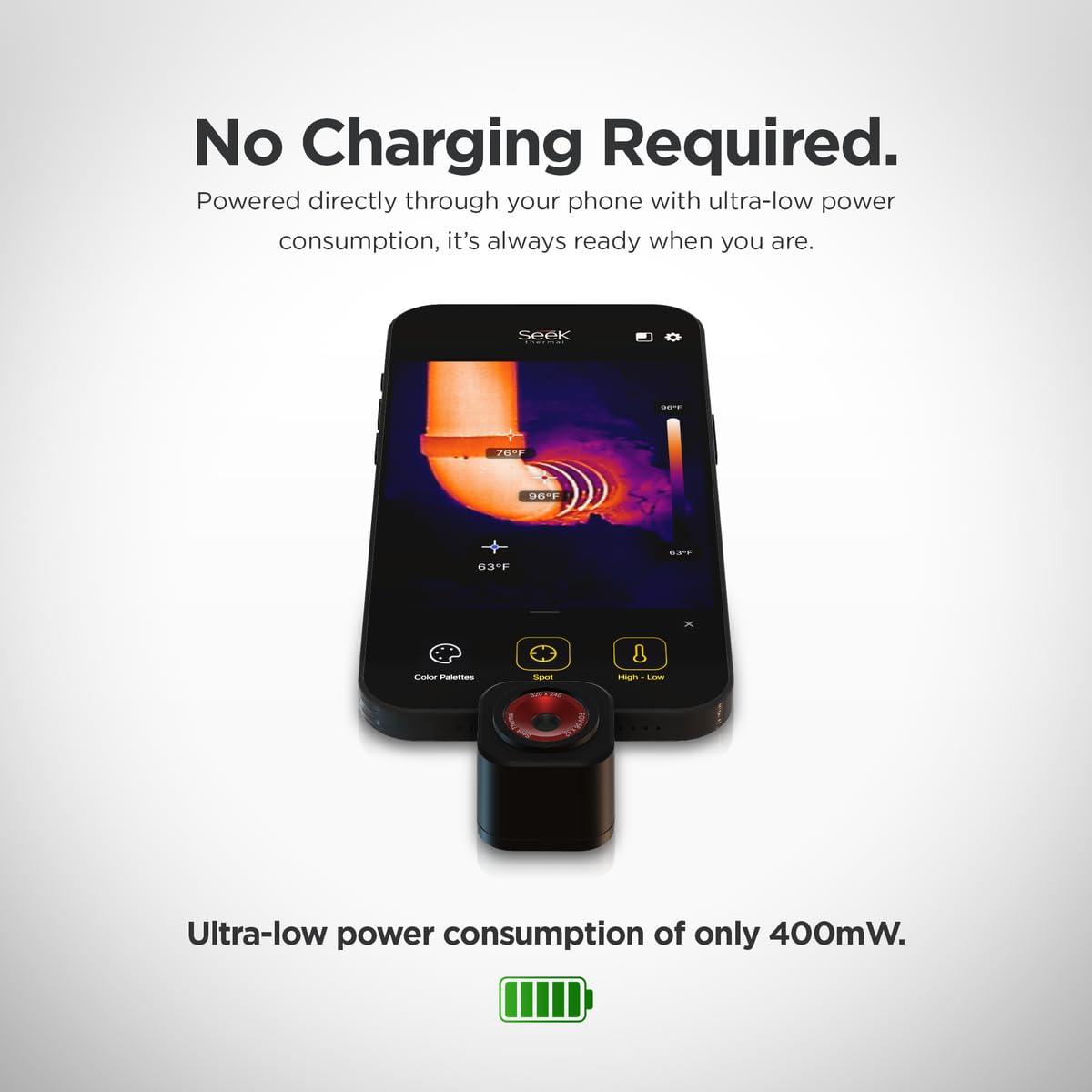 Seek Thermal - Cámara térmica Nano 200 para Apple iOS con conector Lightning, cámara térmica para iPhone, cámara térmica de alta resolución de 200 x 150, velocidad de cuadro de imágenes de 25 Hz, -4