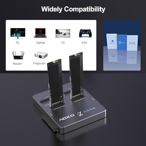 M.2 SSD Cloner 4 en 1 Clonador Duplicator, AOKO Dual-Bay 20Gbps NVMe Reader Adaptador para NVMe SSD o unidades SATA de 2.5"/3.5" y SSD mSATA y SSD M.2 SATA con clon sin conexión