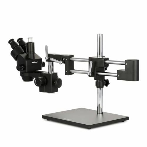 AmScope SM-4TZZ-B 180X Microscopio estéreo trinocular zoom con negro | 3.5X-180X Magnification Range 76mm Stereo Microscope Holder Ring 360° Multi-Axis Head Rotation Powder-Coat Black