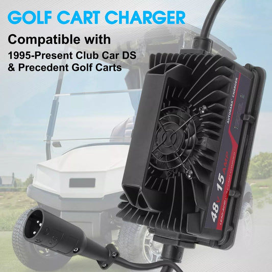 48 Volts 15 AMP Golf Cart Battery Charger Round 3-Pin Handle Plug For Club Car