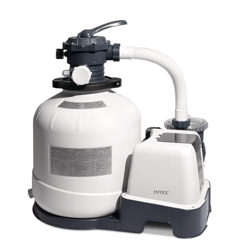 Intex Bomba de filtro de arena y sistema de agua salada para piscinas de hasta 15,000 galones, Krystal Clear - Control automático de algas y limpieza de piscinas sobre el suelo
