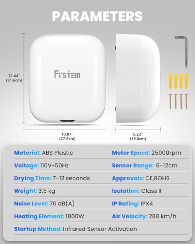 Secadores de manos comerciales de 1800 W, secadora automática de manos de alta velocidad con sensor infrarrojo automático y control inteligente de temperatura, limpiador de aire, secador de