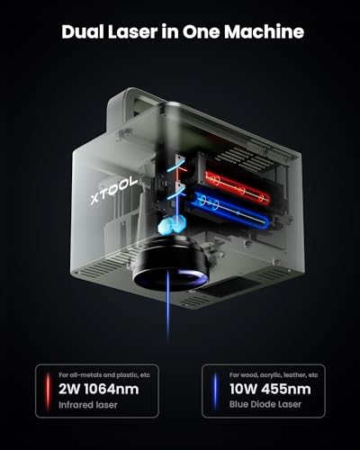 xTool Grabador láser dual F1 2 en 1, máquina de grabado láser portátil de velocidad de rayo, grabador láser de fibra ultra HD para joyas, metal, madera, cuero