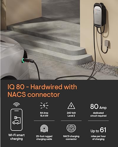NACS Connector 64Amp Cargador ENPHASE EV con cable – Enphase IQ 80, cargador inteligente de nivel 2 con Wi-Fi, certificado de seguridad, para interiores y exteriores, cable resistente de 25 pies, IQ-EVSE-NA-1080-0101-0100
