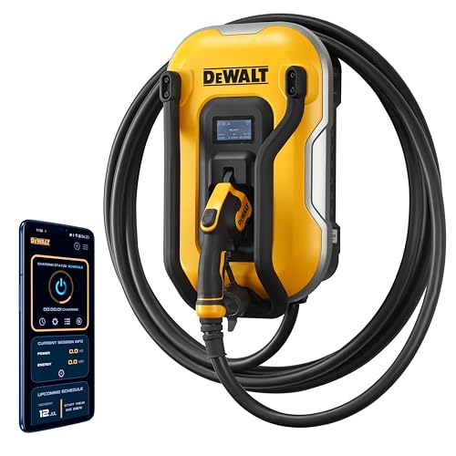 DEWALT Cargador EV de nivel 2 para vehículo eléctrico de hasta 48 amperios y 240 V, control de aplicación Bluetooth y Wi-Fi, estación de carga cableada para interiores y exteriores - DXPAEV048