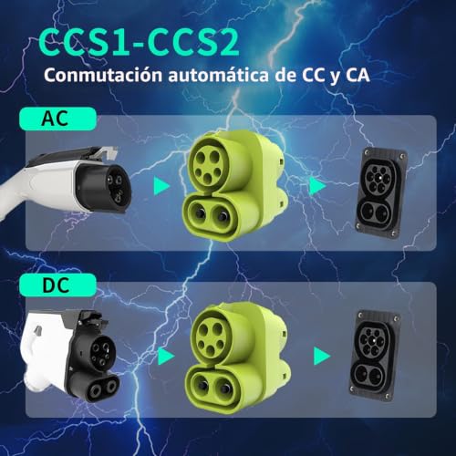 Adaptador CCS1 a CCS2 Cargador EV Adaptador DC 1000V 250A y AC 32A Conector Cargador EV Tipo 1 a Tipo 2 Adaptador SAE J1772 a IEC62196