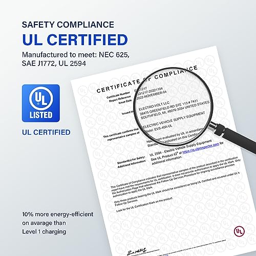 Cargador EV de nivel 2 – 10 KW, ajustable de 40 amperios, 240 V, enchufe NEMA 14-50, estación de carga de pared de coche eléctrico IP65 para interiores y exteriores, cargador EV certificado FCC nivel