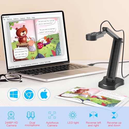 Cámara de documentos de 8 MP, cámara Doc, cámara web USB para profesores y aula, para tamaño A3 A4, micrófono incorporado, luz LED, inversor de imagen, para Windows, Mac, Chromebook, enseñanza KB-700S PAKOTOO
