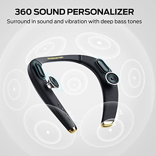 Monster Boomerang - Altavoces Bluetooth con banda para el cuello, con 15 horas de reproducción, sonido estéreo 3D de alta fidelidad, baja latencia, micrófono integrado, IPX5 impermeable para usar en