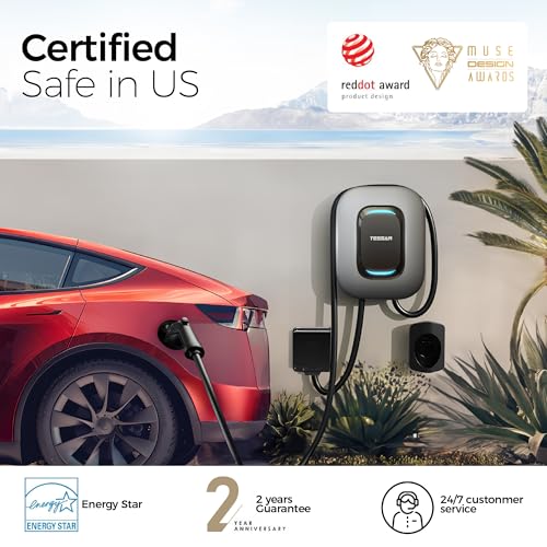 TESSAN Cargador para Vehículo Eléctrico, 48A/240V Cargador EV Inteligente Nivel 2 con Conexión Bluetooth/WiFi, Estación de Carga Rápida con Cable de 25 pies (7.5 m) CH-EV201W-GR-A002