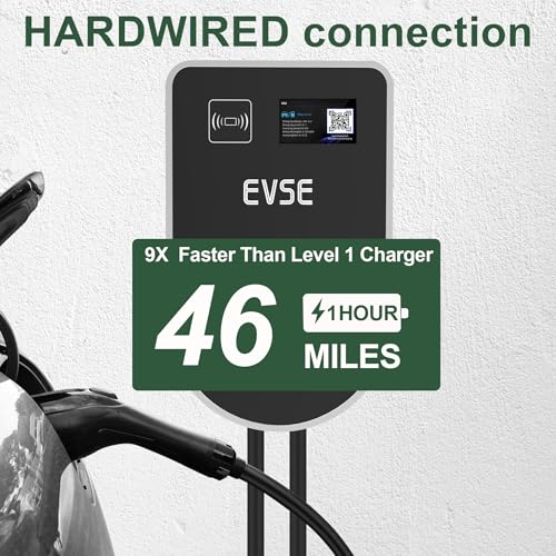 RUTU Cargador Ev de nivel 2 J1772, cargador Ev de nivel 2 de 48 amperios, cableado de hasta 11.5 Kw, cargadores eléctricos inteligentes para automóvil con cable flexible de 25 pies, estaciones de