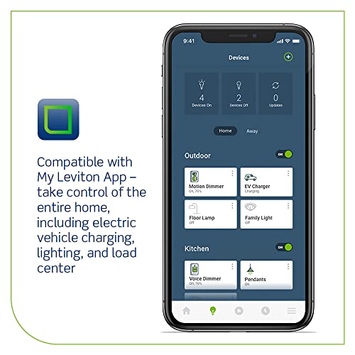 Leviton Level 2 Cargador eléctrico Inteligente para vehículo (EV) con Wi-Fi, 48 Amp, 208/240 Vac, Salida de 11.6 kW, Cable de 18 pies, estación de Carga Cableada, EV48W