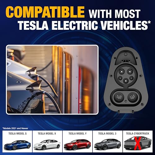 DEWALT Adaptador de carga rápida CCS1 a NACS para todos los modelos Tesla de 2021 y posteriores, excluyendo Cybertruck, 350A, 1000V, Compatible con estaciones de supercargador DC de nivel 3