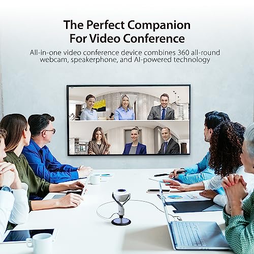 j5create Cámara de sala de conferencias con tecnología de IA 360 con altavoz, seguimiento inteligente, marco automático, incluye un control remoto (JVU368)