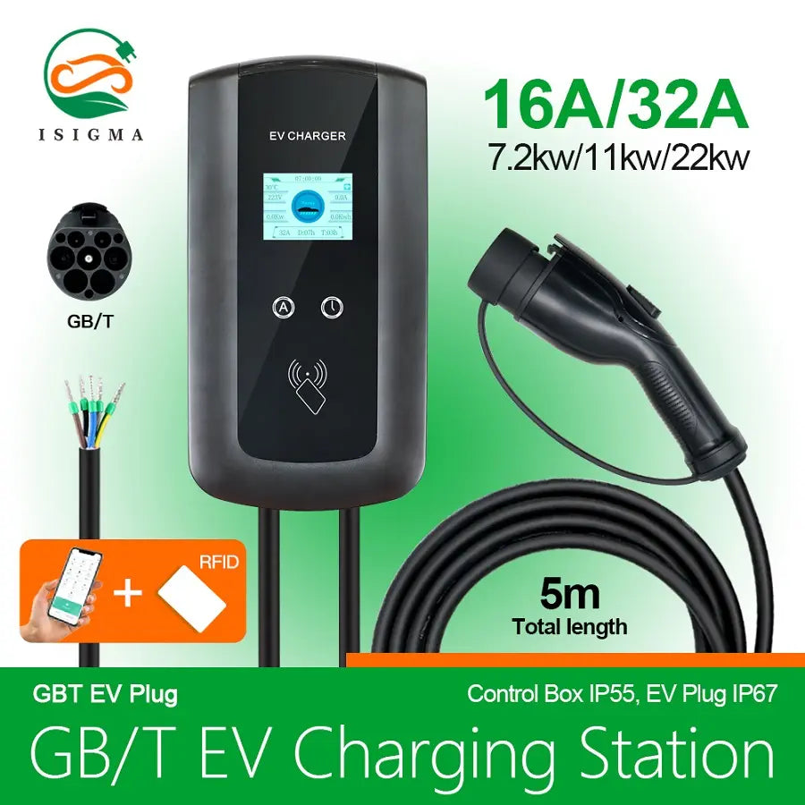 CARGADOR GBT para auto electrico 7kw 32A 1P 3P Type 1 Type 2 GBT ev charger station