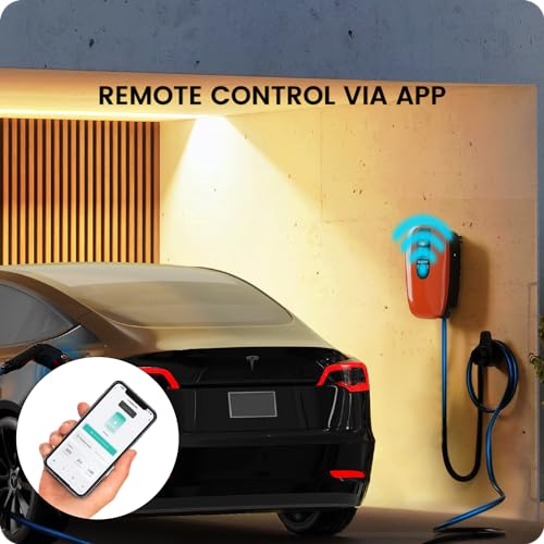 Cargador EV de nivel 2 para el hogar, estación de carga de vehículos eléctricos de 48 amperios 240 V con control de aplicación, EVSE interior/exterior con WiFi/Bluetooth, cableado AC48A-O01-Hardwired