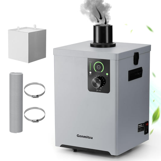Genmitsu MD13 - Purificador de humo para Genmitsu L8, extractor de humos con filtración de cuatro capas con tasa de purificación del 99.97%, interfaz LED, función UV, ruedas portátiles, amortiguador