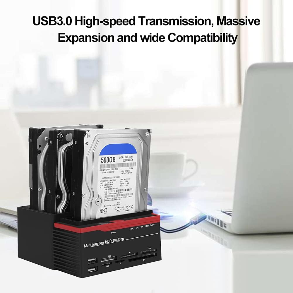 Zopsc USB 3.0 SATA/IDE HDD Estación de acoplamiento de tres bahías sin conexión Clon HUB lector 12V/3A Fuente de alimentación independiente Estación de acoplamiento de disco duro externo (US) 100-240V