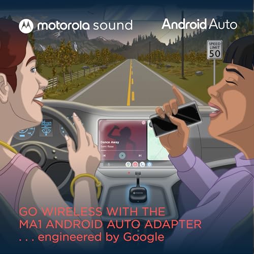 Motorola Sound MA1, el único adaptador inalámbrico autorizado para automóvil Android Autorizado por Google, teléfono inteligente a pantalla, accesorios de coche de puente inalámbrico, USB tipo A