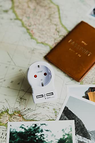 SKROSS - 1.500281 Europa a EE. UU. - Adaptador de Viaje Europa a EE. UU., 2 USB 5V/2.4A - Voltaje y alimentación 100V - 1500 W/250 V - 3750 W - Protección contra Golpes eléctricos