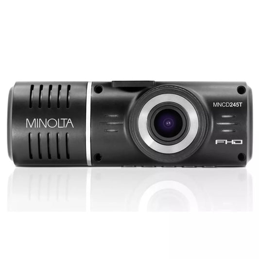 Minolta MNCD245T FHD Front Rear View Dash Camera with 3-Ch Recording, Black