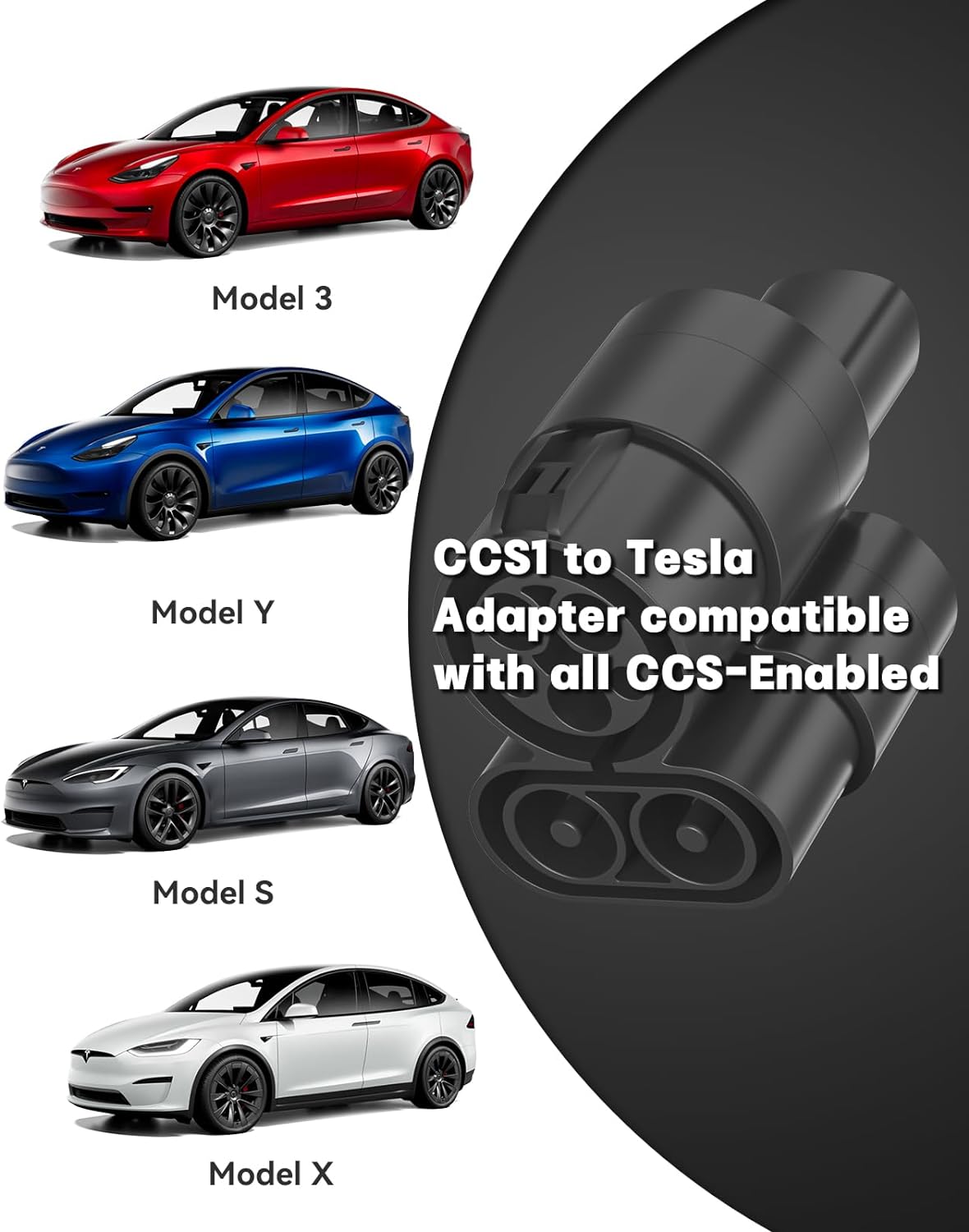 Adaptador CCS1 para estaciones de carga CCS a vehículos Tesla, adaptador de carga rápida de CC portátil de hasta 175 KW, compatible con el modelo 3, Y, S, X
