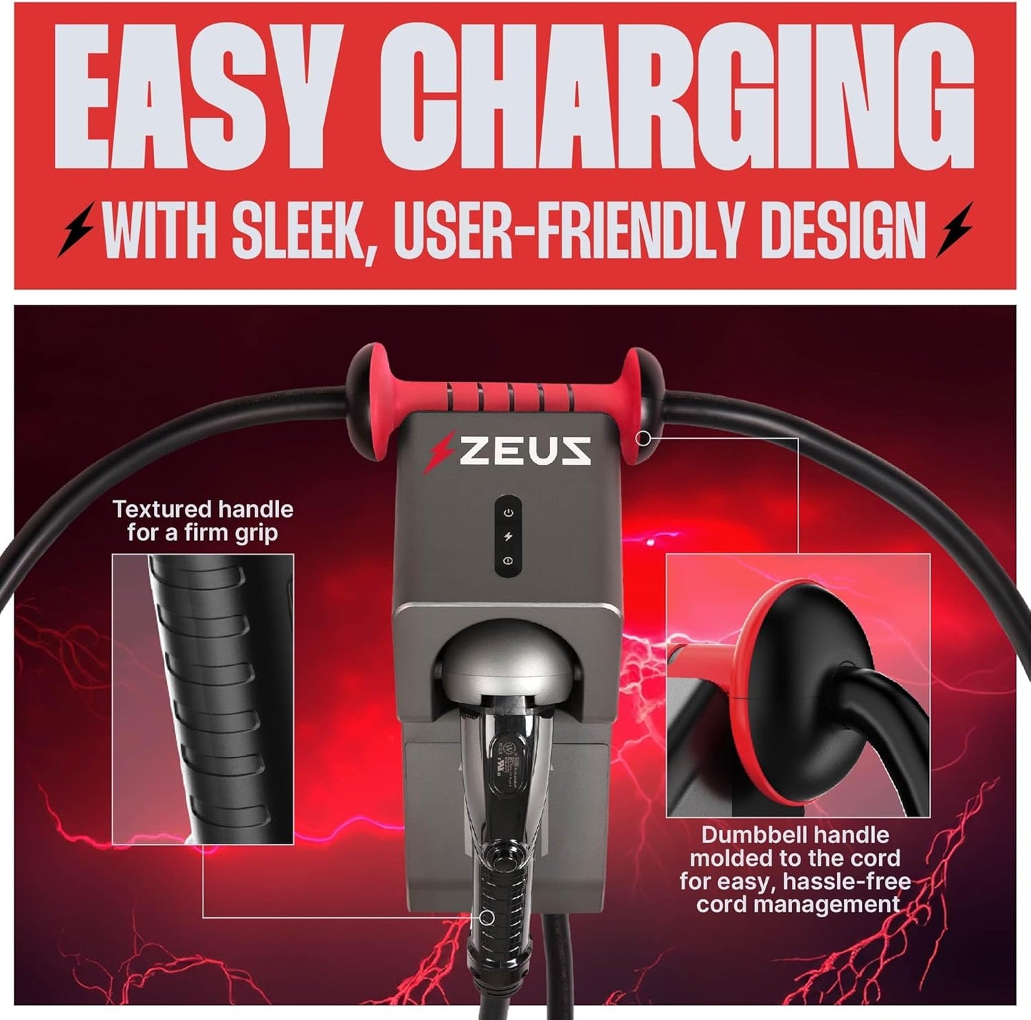 Zeus - Cargador EV de nivel 2 – Equipo de carga de vehículos eléctricos compatible con todos los modelos de vehículos eléctricos – Cargador rápido J1772 EVSE nivel 2 de 40 amperios – NEMA 14-50 240V